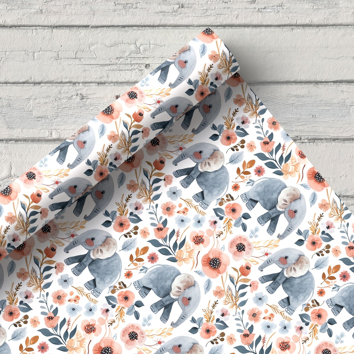 Floral Elephants Digital Seamless Pattern