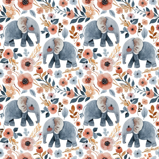 Floral Elephants Digital Seamless Pattern