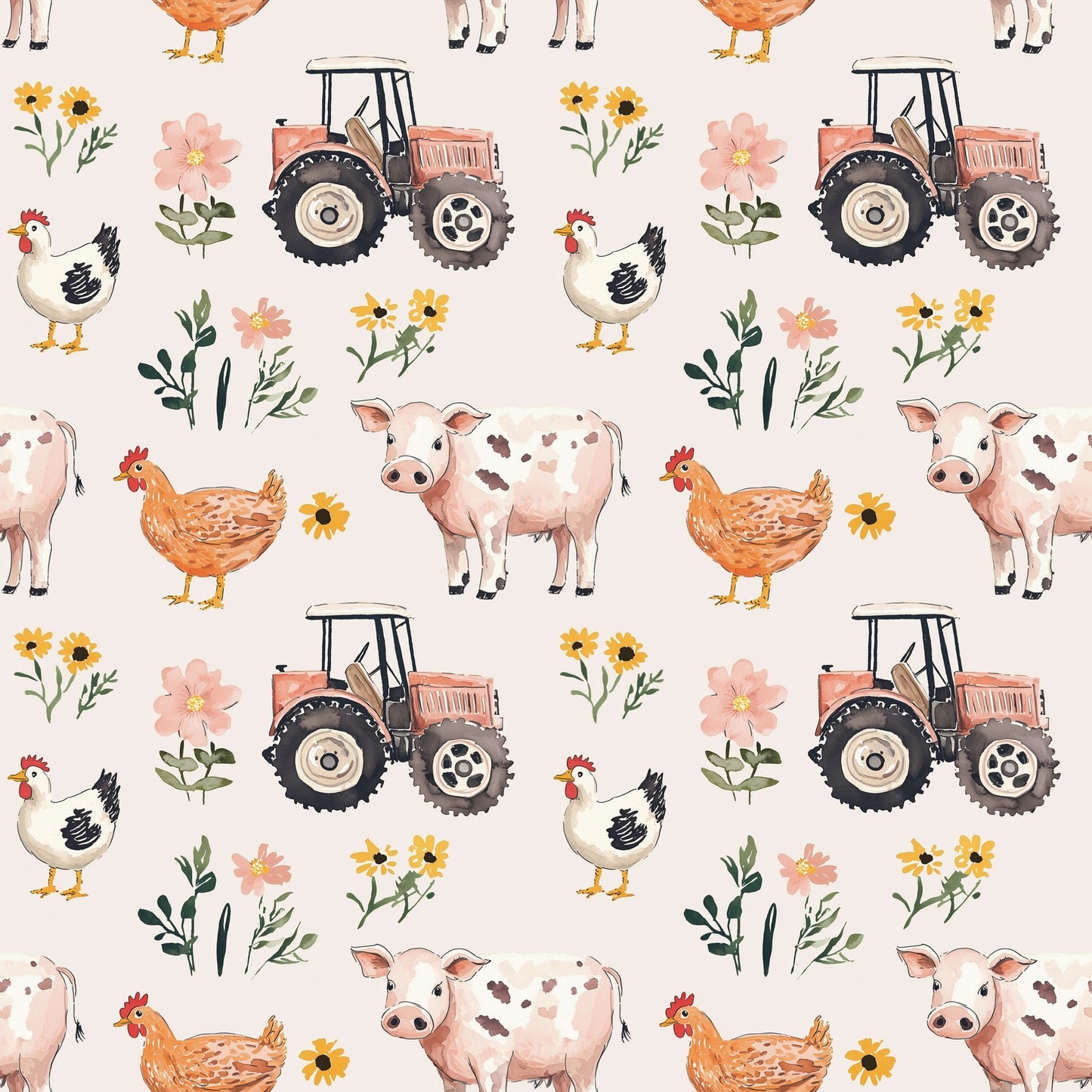 Floral Farm Digital Seamless Pattern
