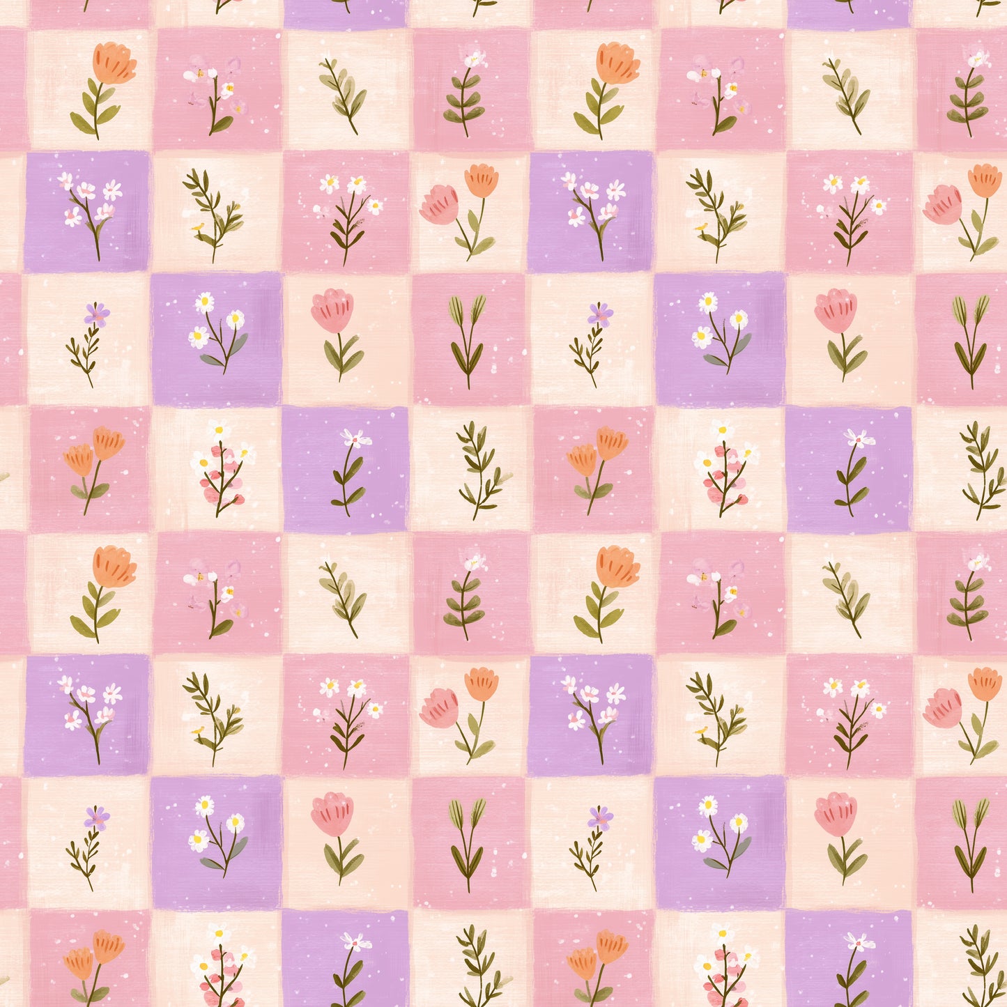 Floral Gingham Patches Digital Seamless Pattern
