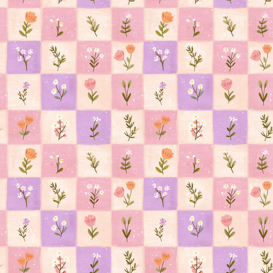 Floral Gingham Patches Digital Seamless Pattern