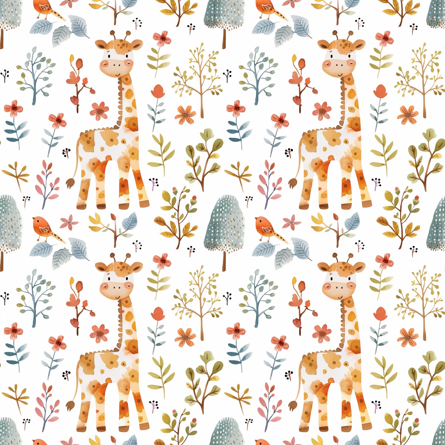 Floral Giraffes Digital Seamless Pattern