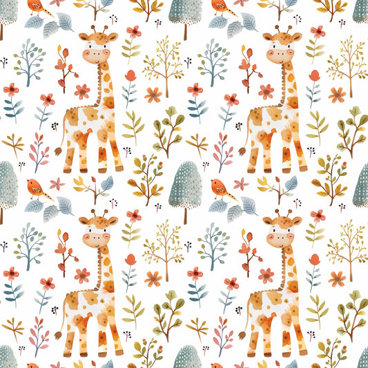 Floral Giraffes Digital Seamless Pattern