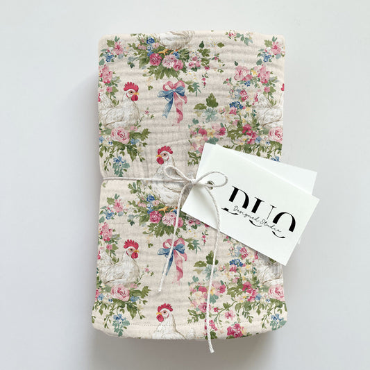 Floral Hens & Bows Digital Seamless Pattern