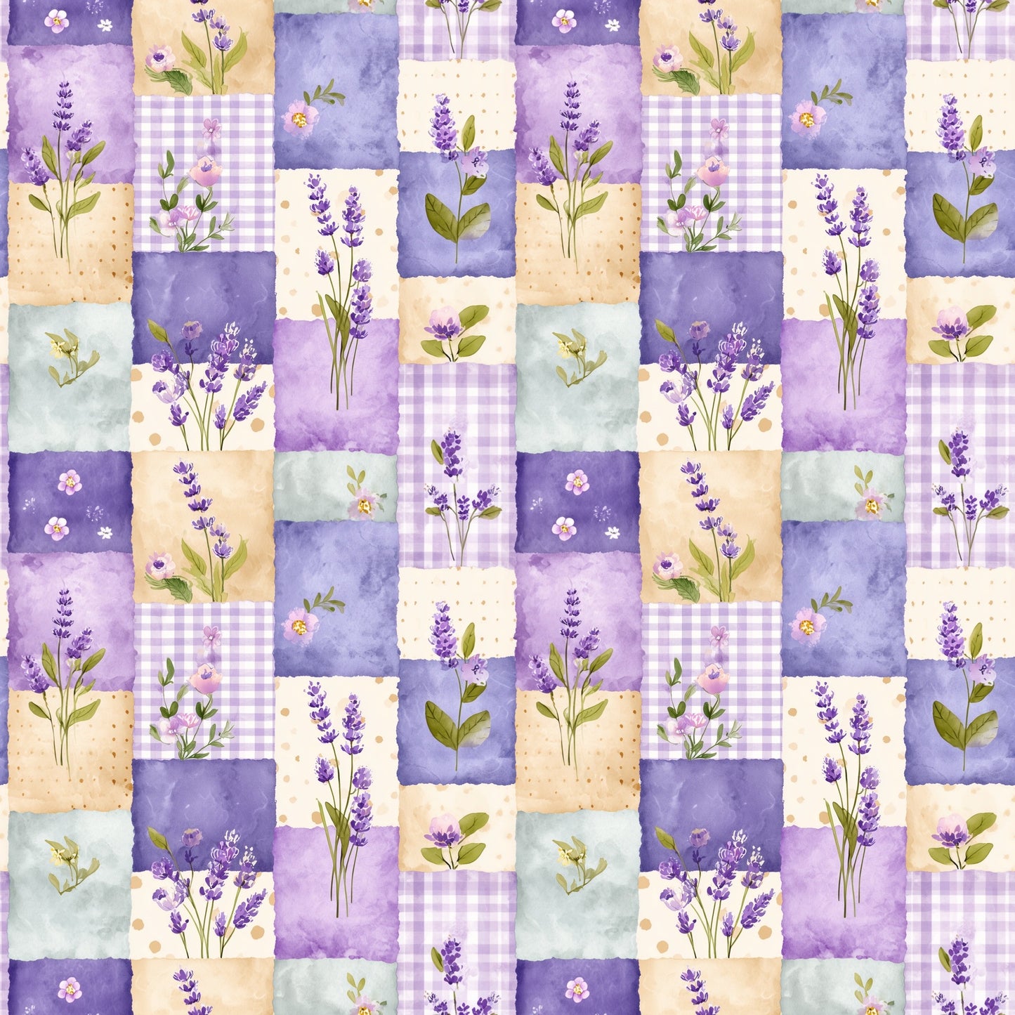 Floral Lavender Patchwork Digital Seamless Pattern