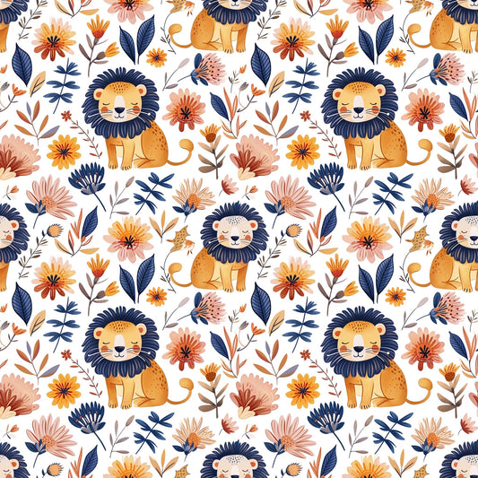 Floral Lion Digital Seamless Pattern