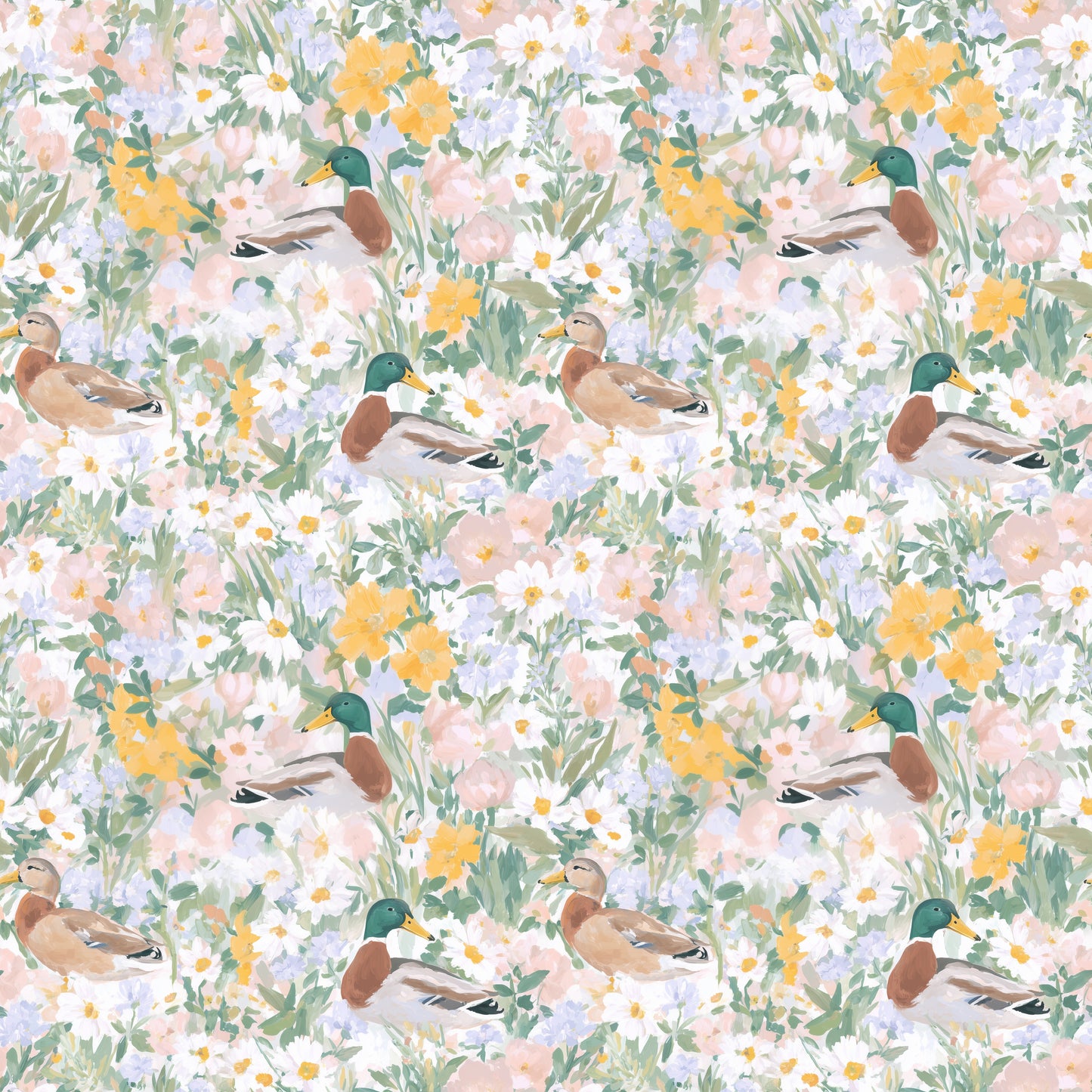 Floral Mallard Duck Digital Seamless Pattern