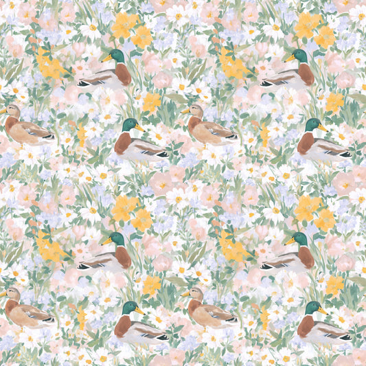 Floral Mallard Duck Digital Seamless Pattern