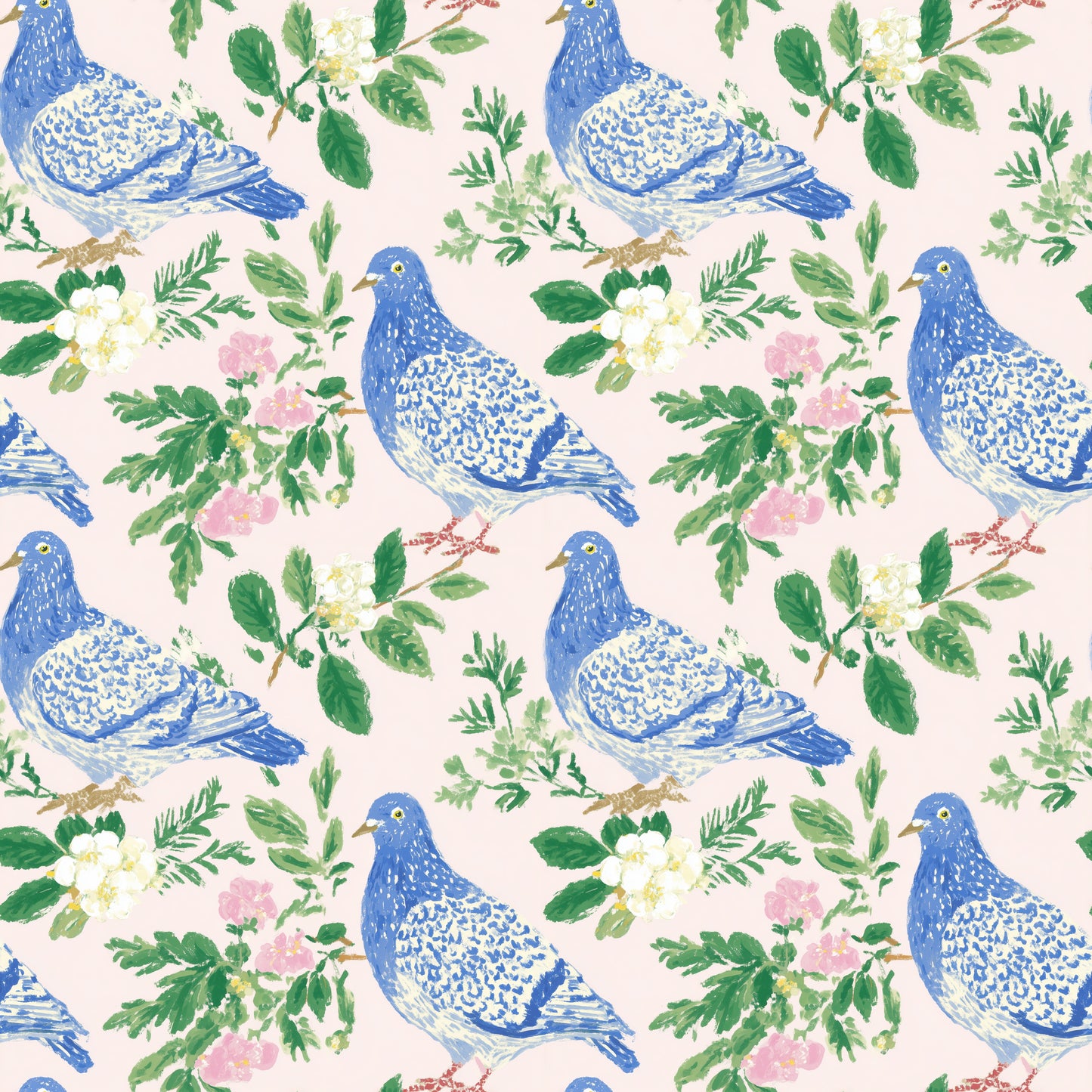 Floral Pigeons Digital Seamless Pattern