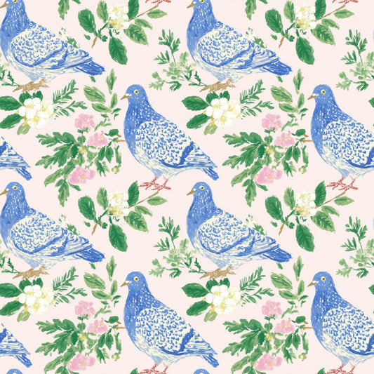 Floral Pigeons Digital Seamless Pattern