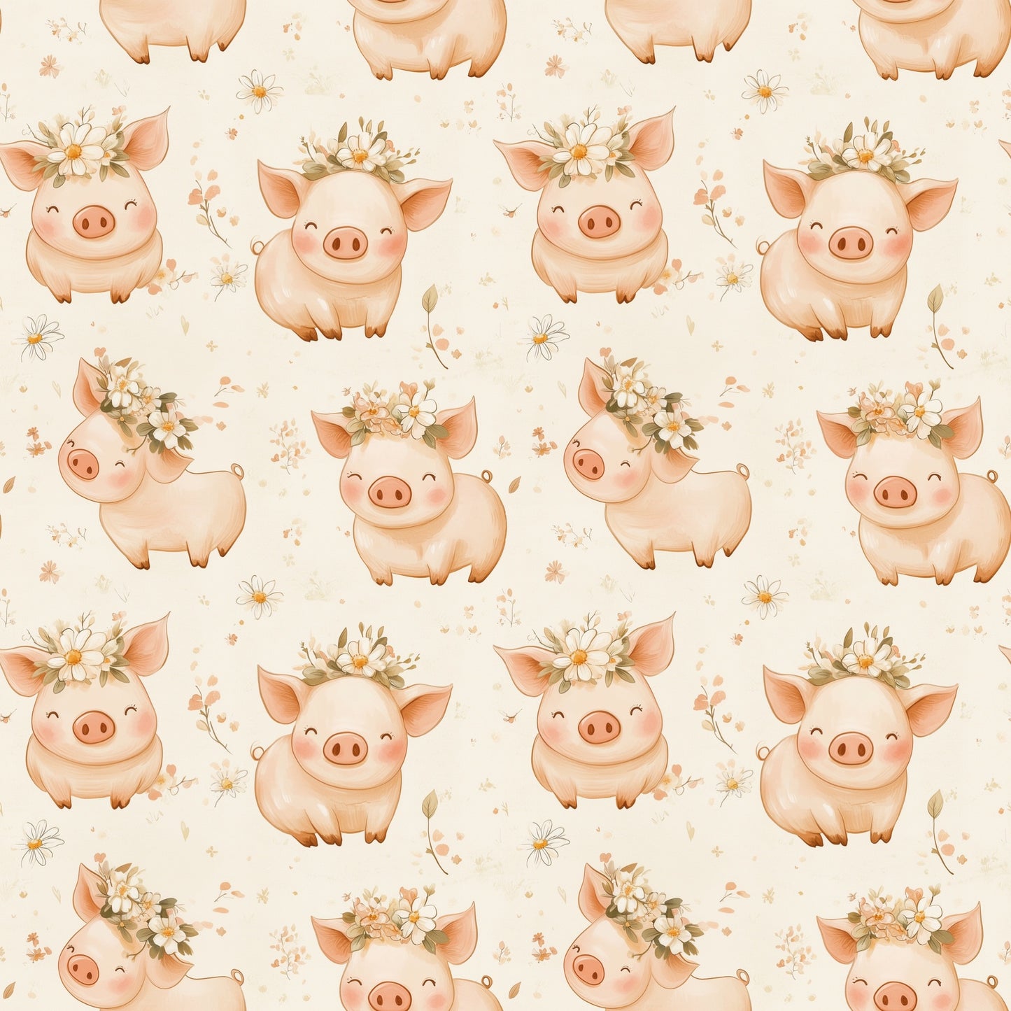 Floral Pigs Digital Seamless Pattern