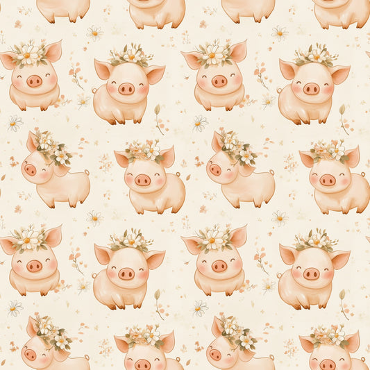 Floral Pigs Digital Seamless Pattern