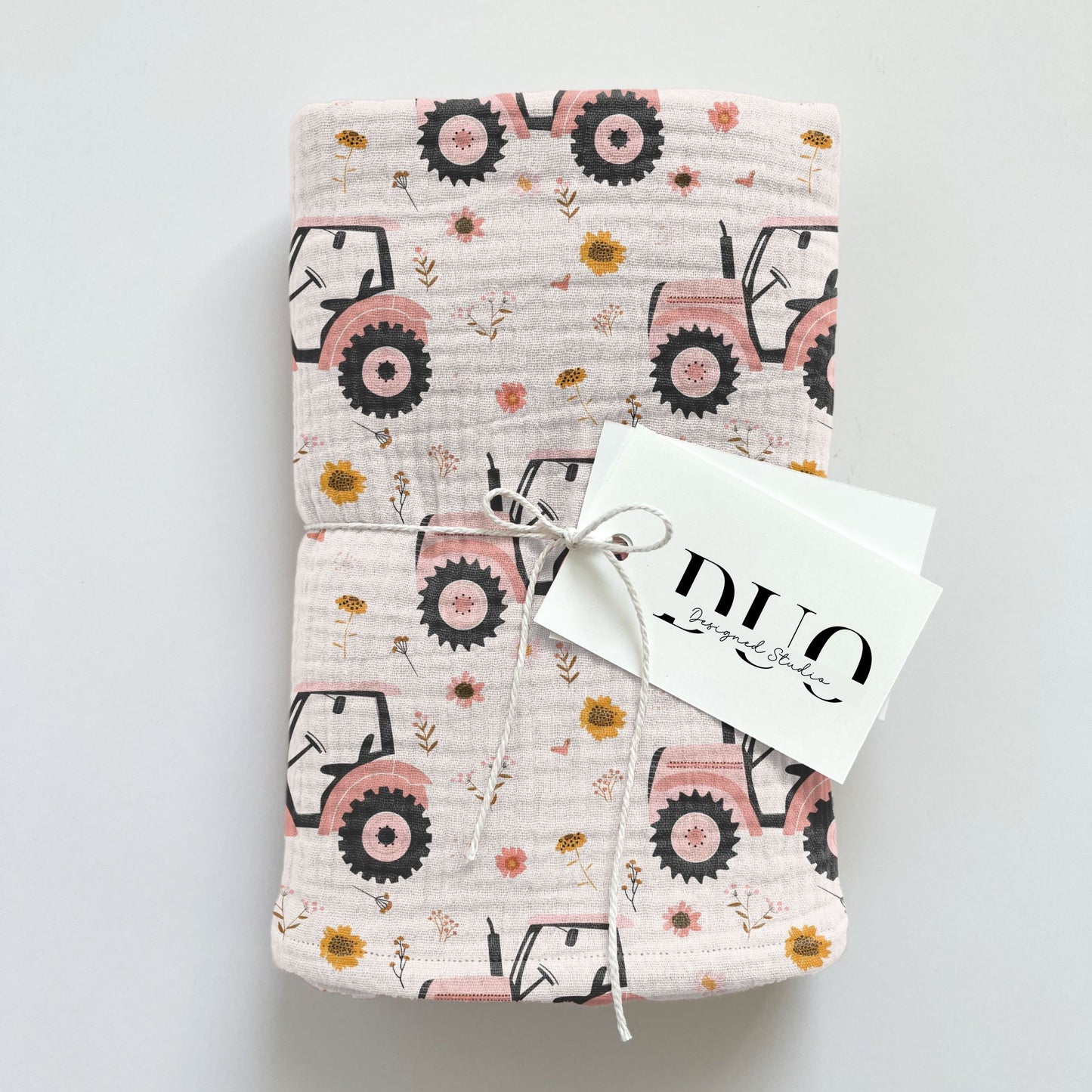 Pink Floral Tractors Digital Seamless Pattern