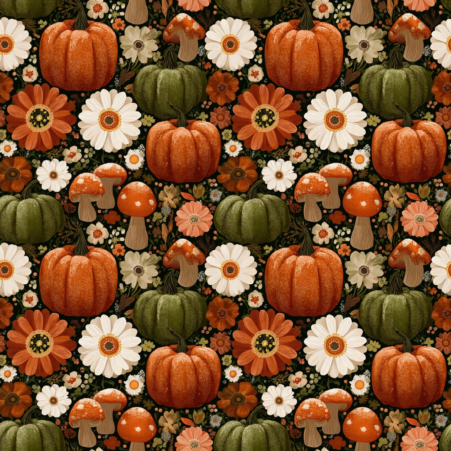 Floral Retro Pumpkins Digital Seamless Pattern