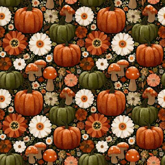 Floral Retro Pumpkins Digital Seamless Pattern
