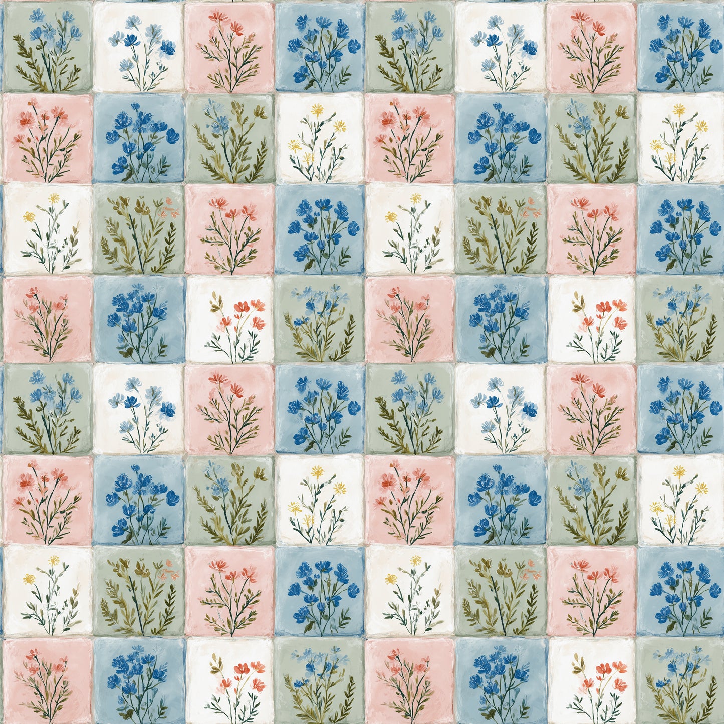 Floral Squares Digital Seamless Pattern