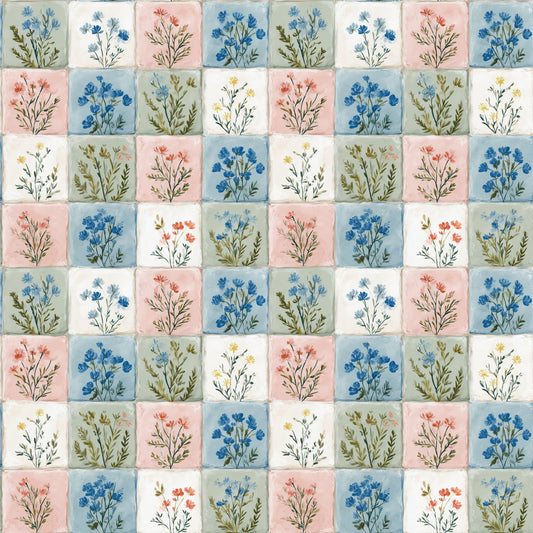 Floral Squares Digital Seamless Pattern