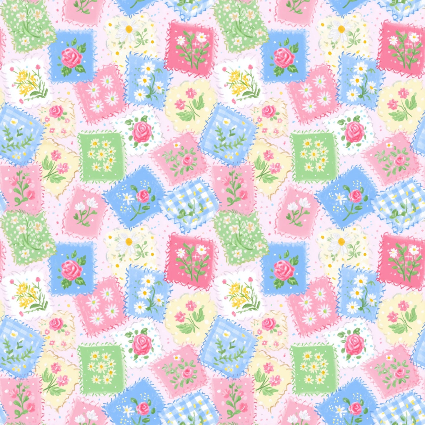 Floral Stamp Patchwork Digital Seamless Pattern