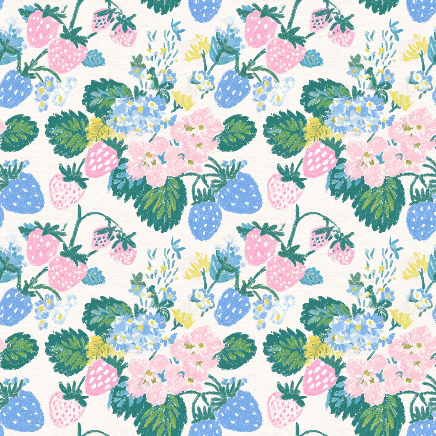 Floral Strawberries Digital Seamless Pattern