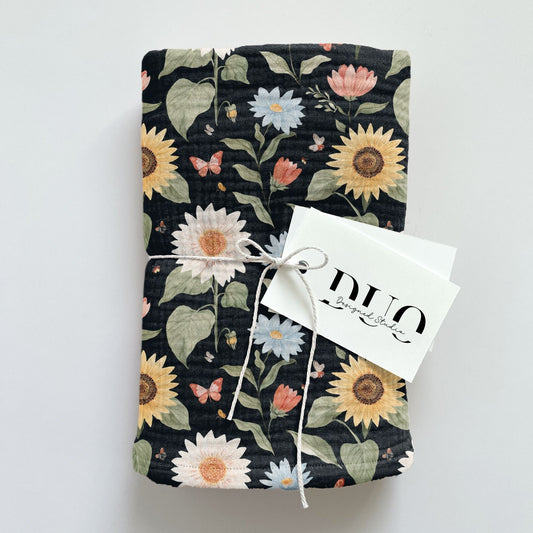 Floral Sunflower Butterflies Digital Seamless Pattern