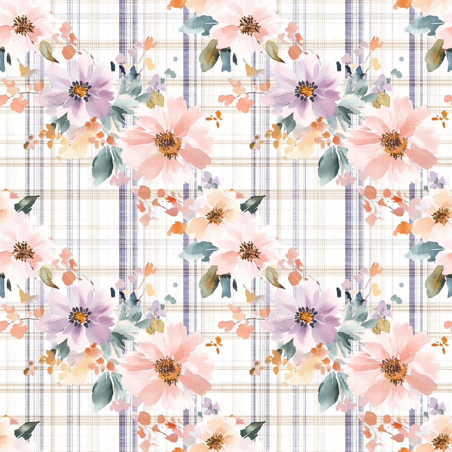 Floral Tartan Digital Seamless Pattern