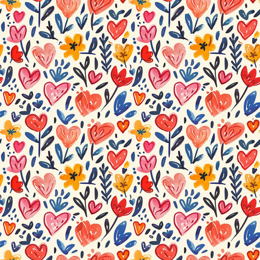 Floral Valentine Digital Seamless Pattern