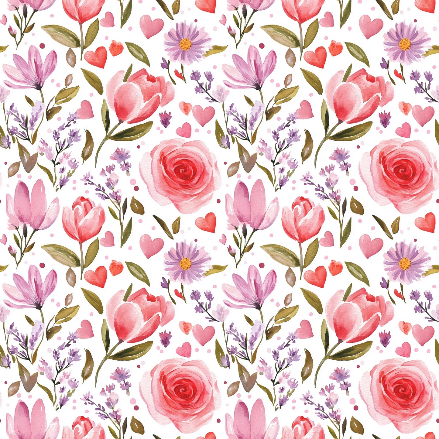 Floral Valentine Digital Seamless Pattern