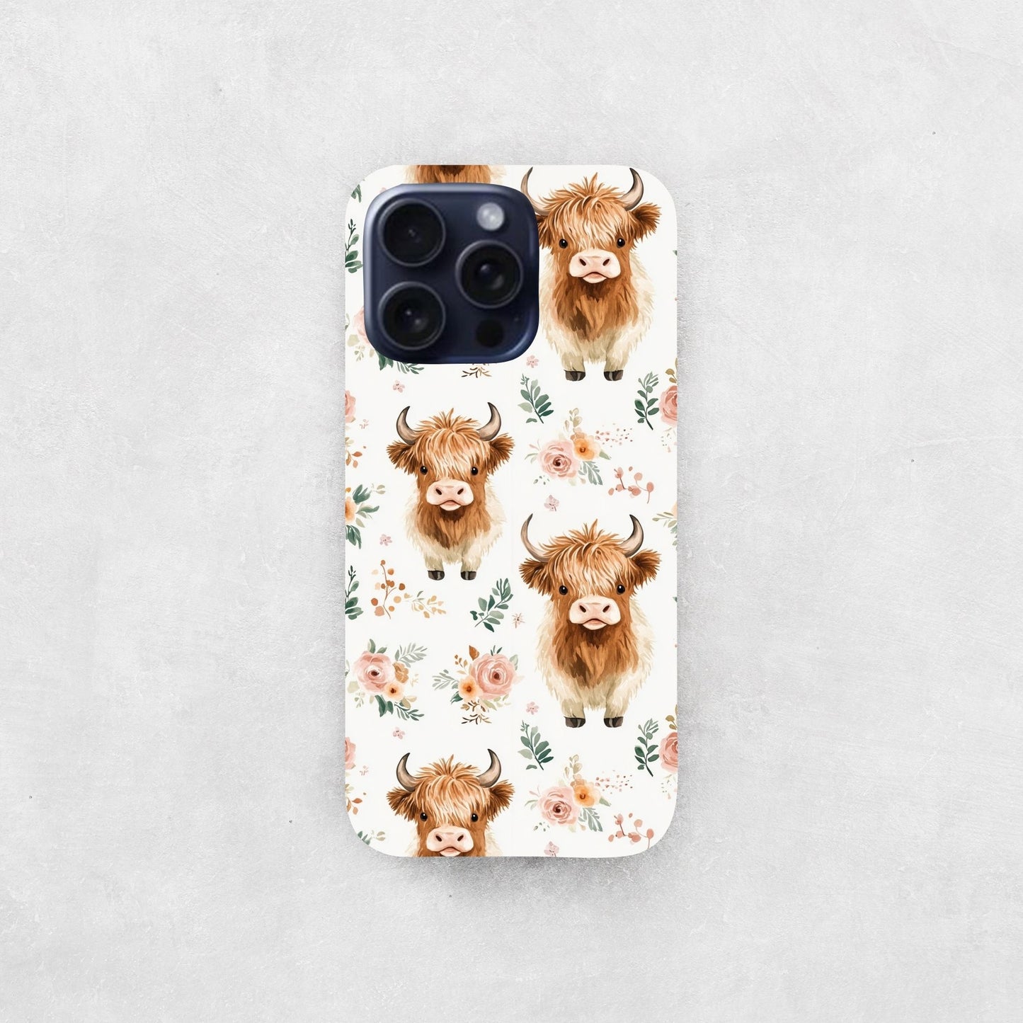 Floral Watercolour Highland Cow Digital Seamless Pattern
