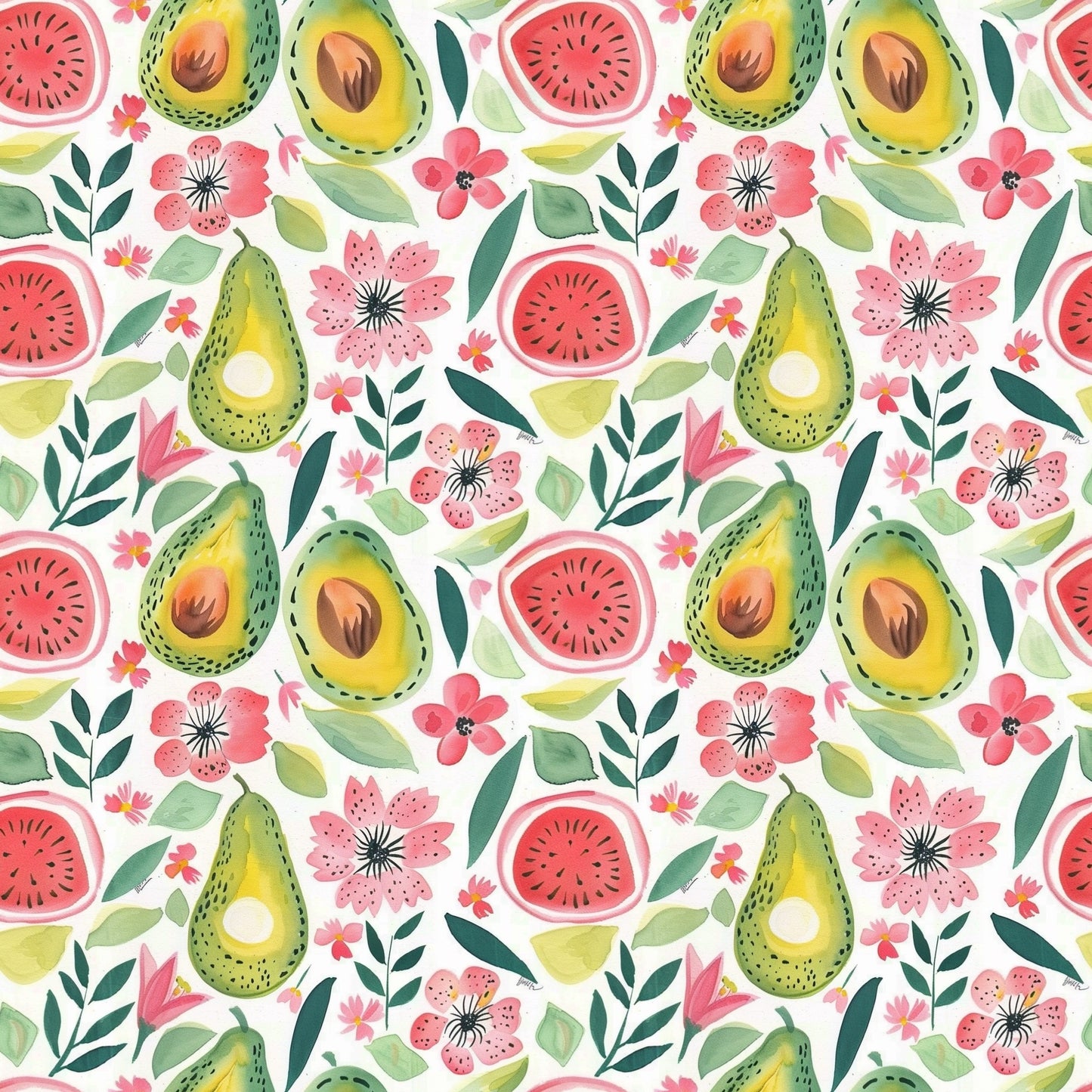 Floral Watermelon Digital Seamless Pattern
