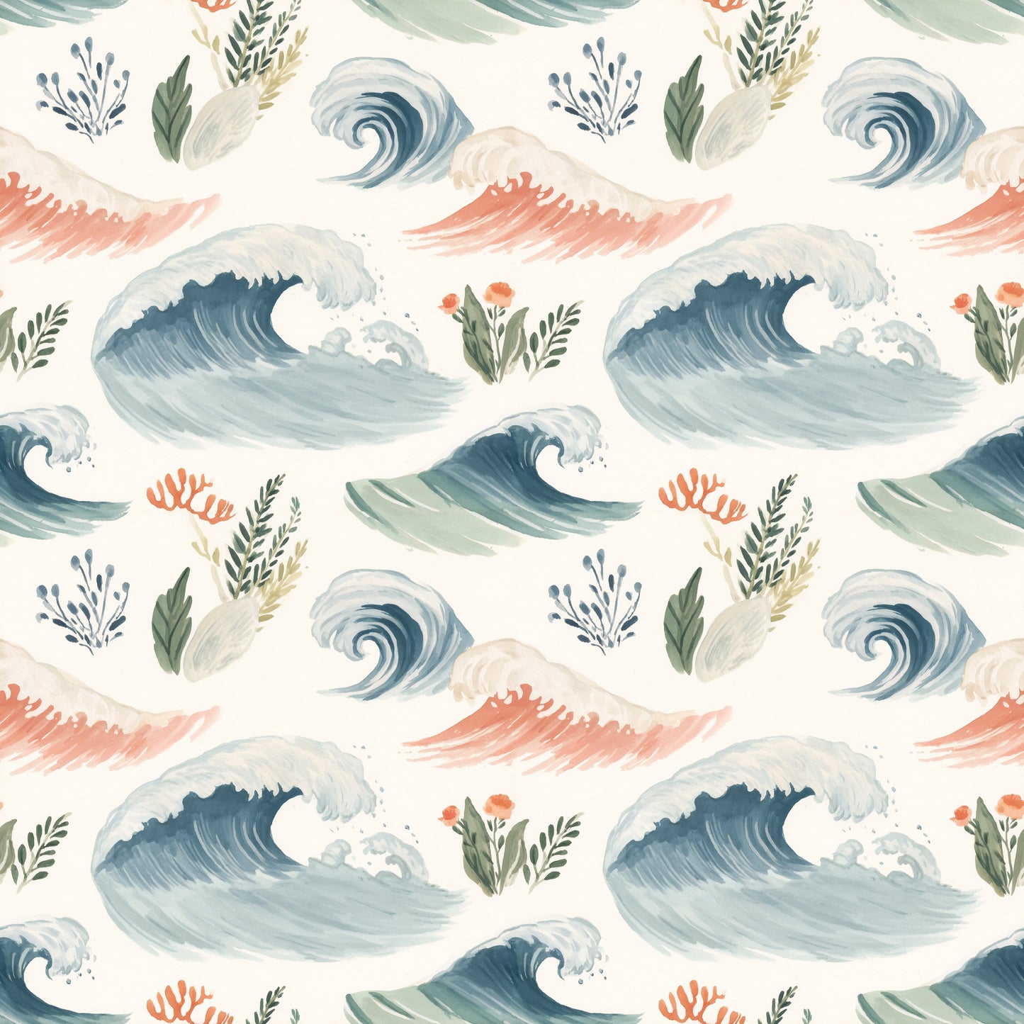 Floral Waves Digital Seamless Pattern