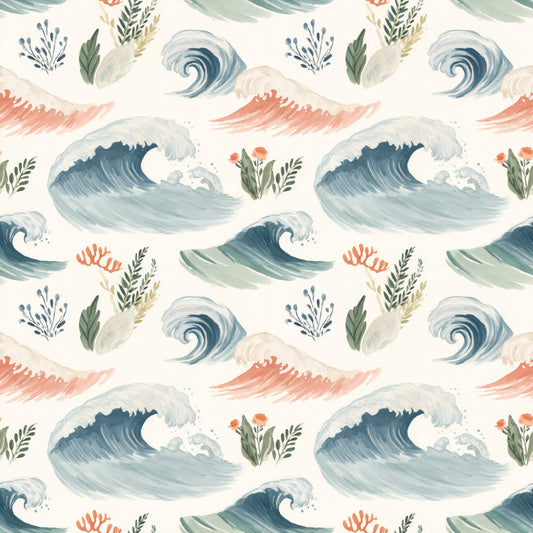 Floral Waves Digital Seamless Pattern