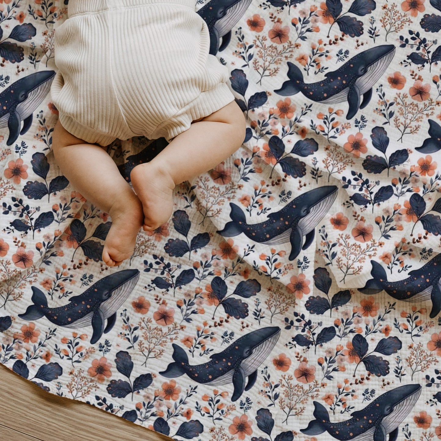 Floral Whale Digital Seamless Pattern