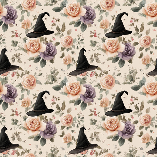 Floral Witch Hat Digital Seamless Pattern