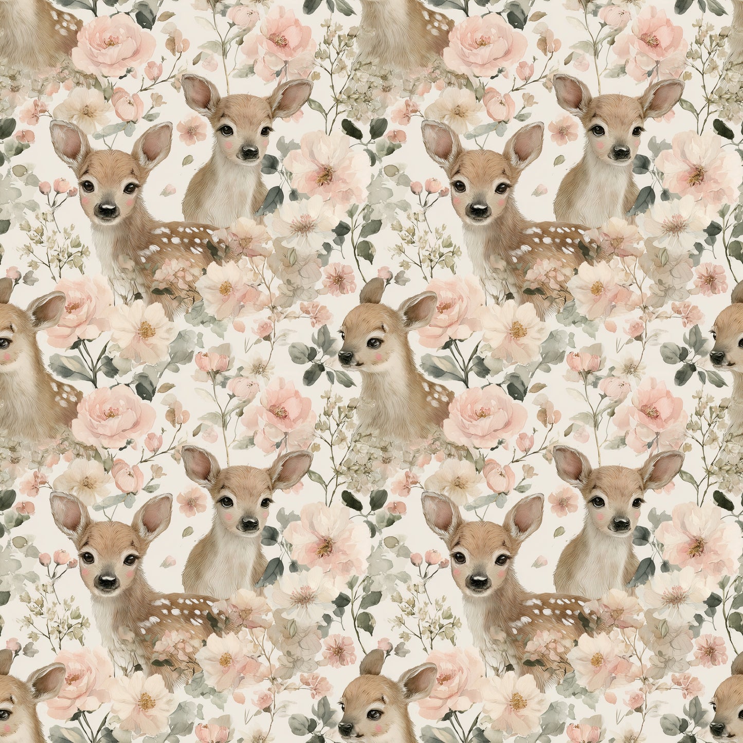 Floral Woodland Deer Digital Seamless Pattern