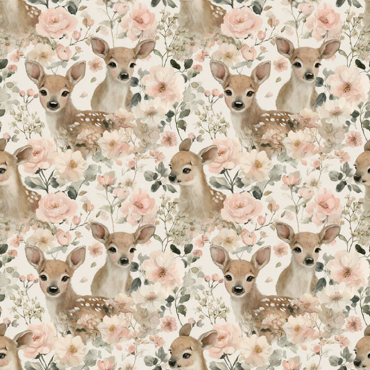 Floral Woodland Deer Digital Seamless Pattern