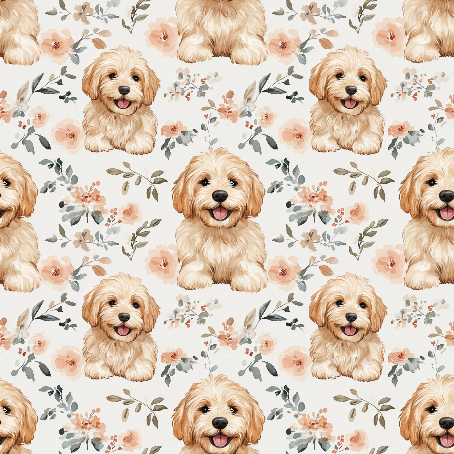Floral Doodle Dogs Digital Seamless Pattern