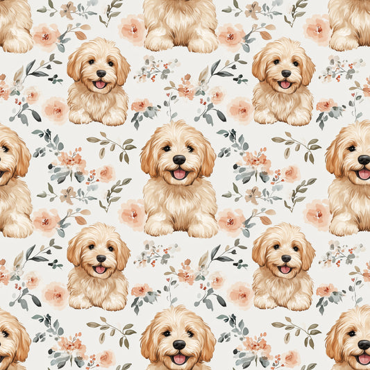 Floral Doodle Dogs Digital Seamless Pattern
