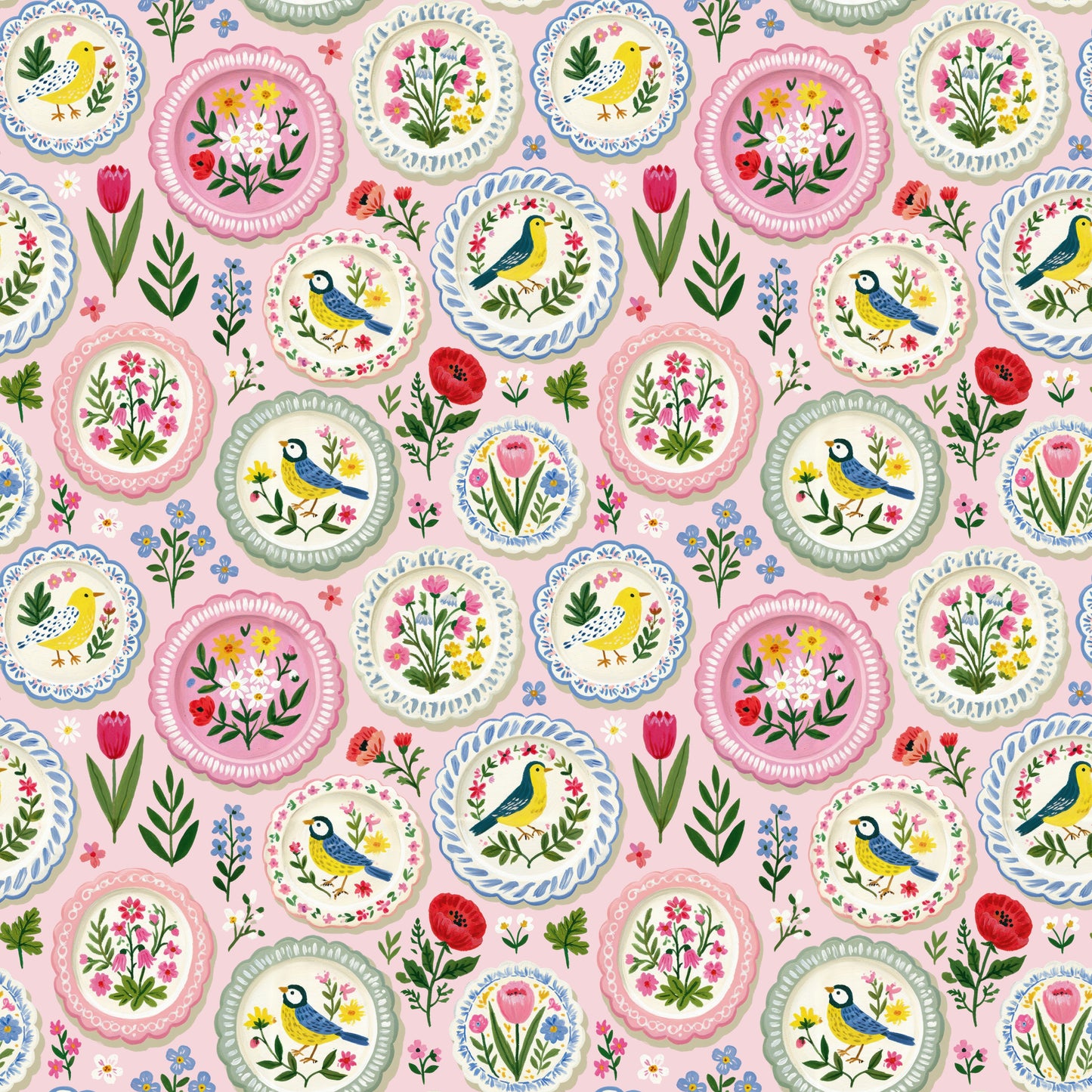 Floral Plates Digital Seamless Pattern