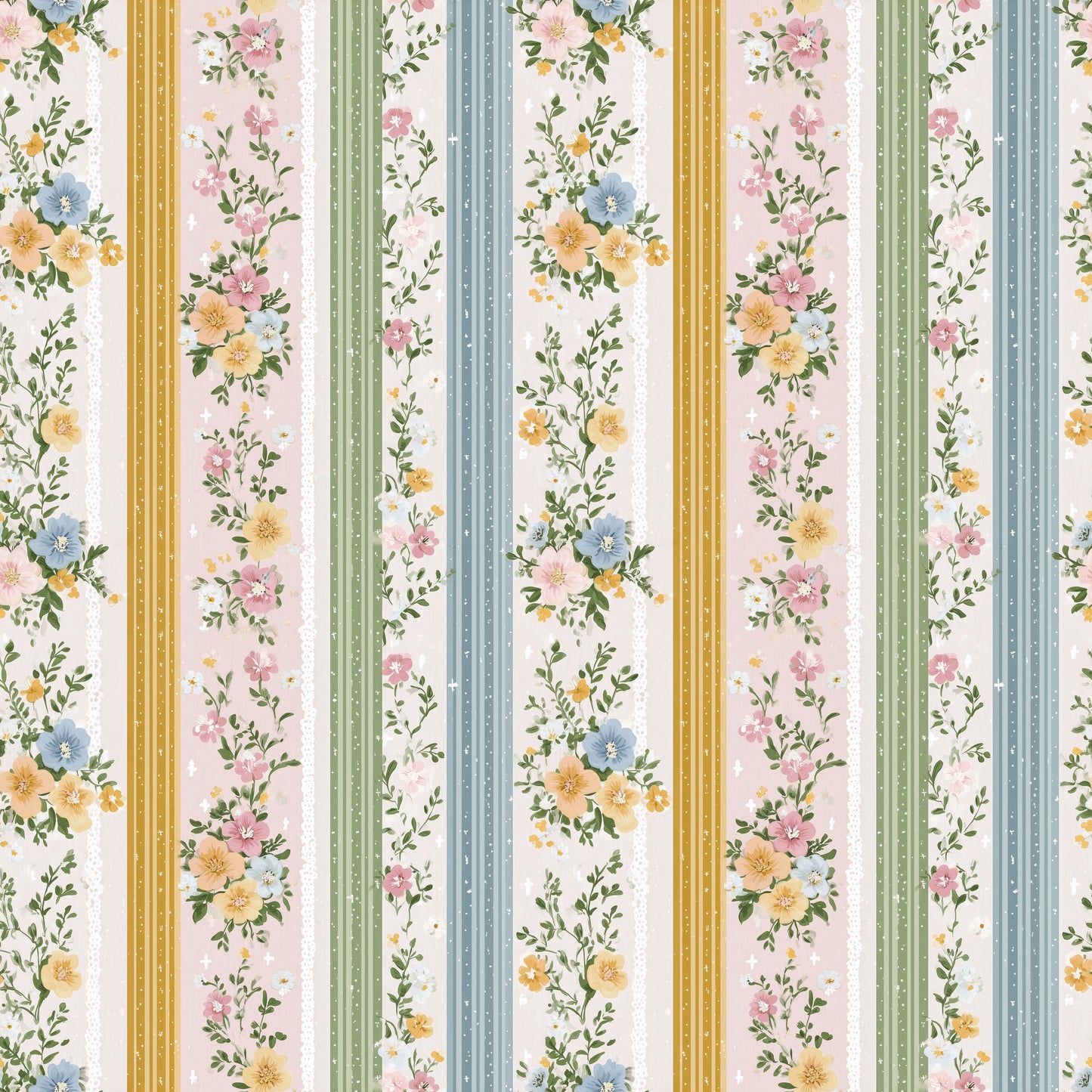 Florals & Stripes Walls Digital Seamless Pattern