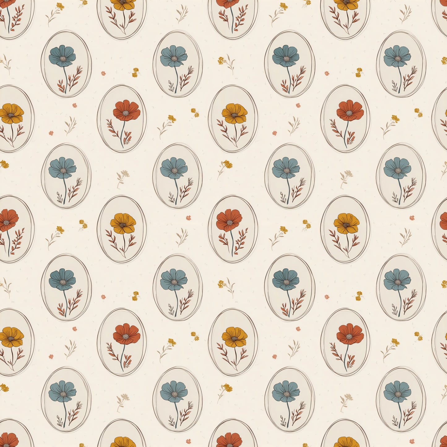 Flowers in Oval Digital Seamless Pattern