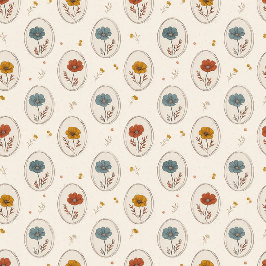 Flowers in Oval Digital Seamless Pattern