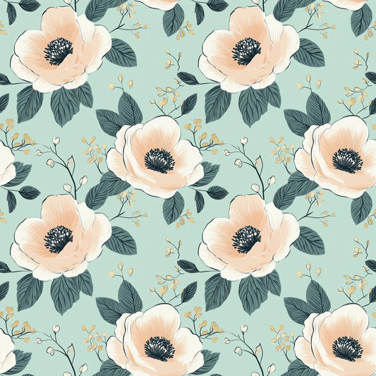 Flowers on Mint Digital Seamless Pattern