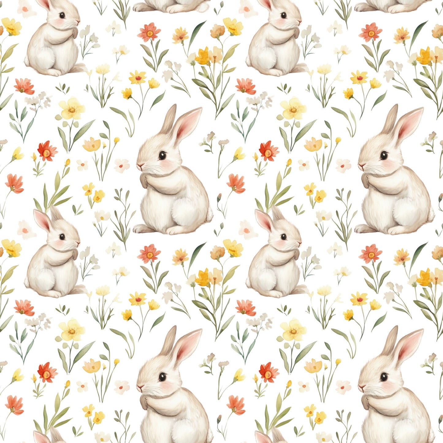 Flowery Bunnies Digital Seamless Pattern