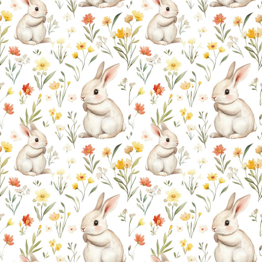 Flowery Bunnies Digital Seamless Pattern
