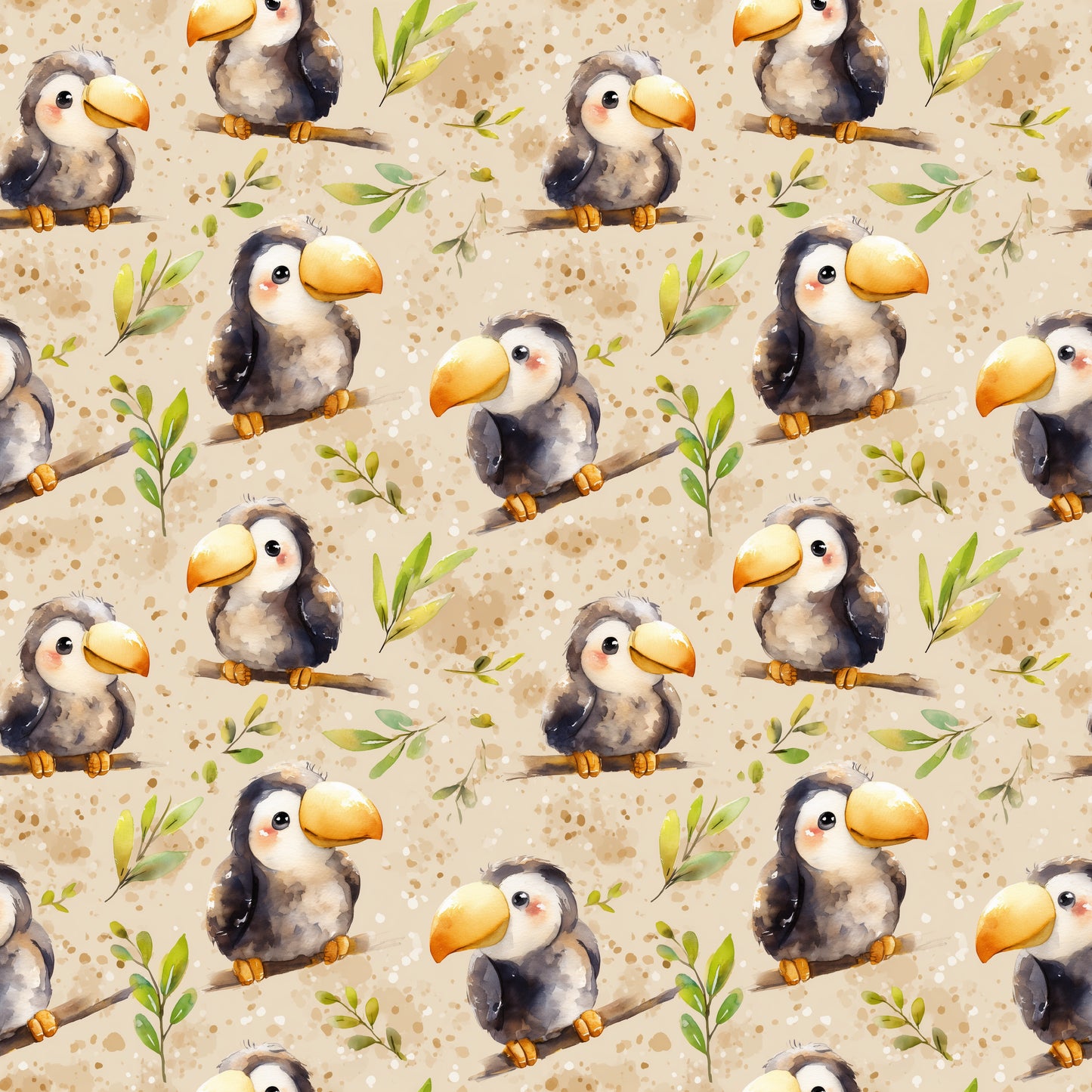 Fluffy Toucan Digital Seamless Pattern