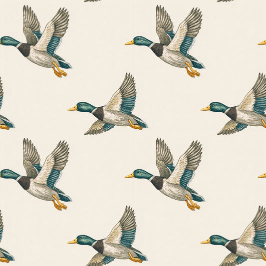 Flying Mallards on Cream Digital Seamless Pattern