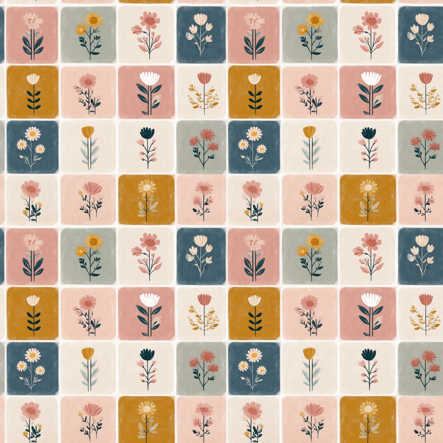 Folk Art Squares Digital Seamless Pattern