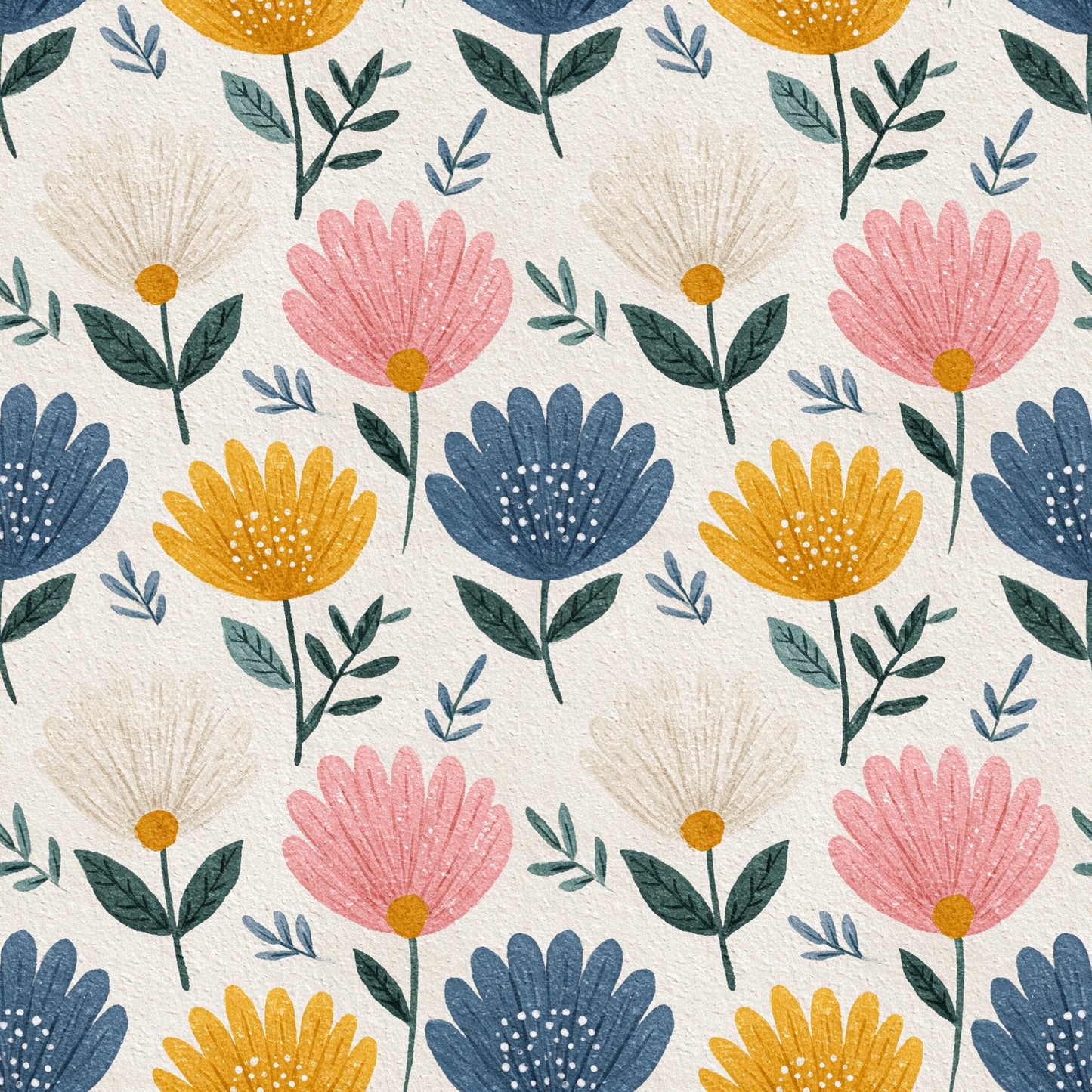 Folk Floral Garden Digital Seamless Pattern