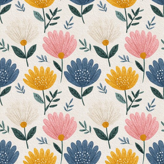 Folk Floral Garden Digital Seamless Pattern