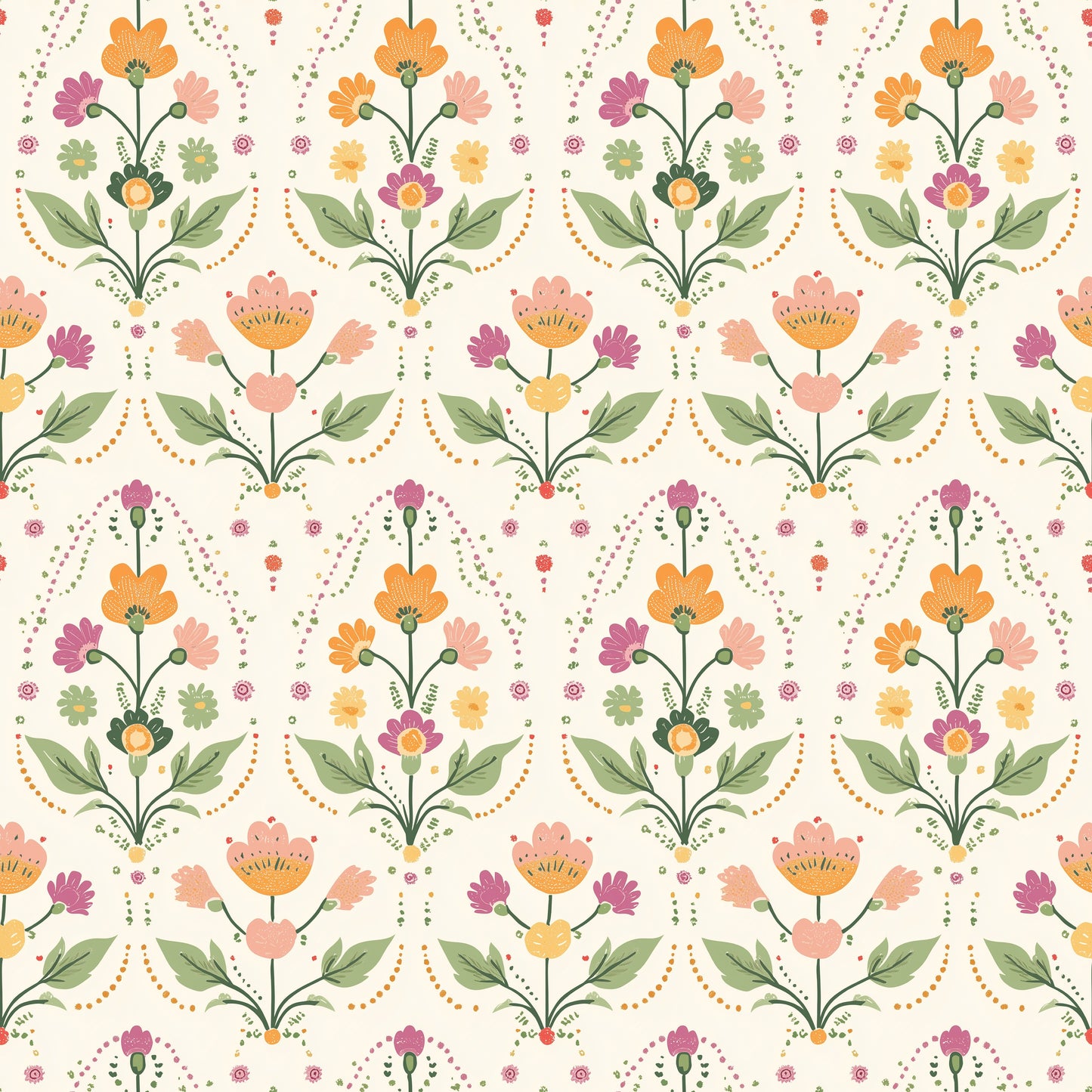 Folk Art Blooms Digital Seamless Pattern